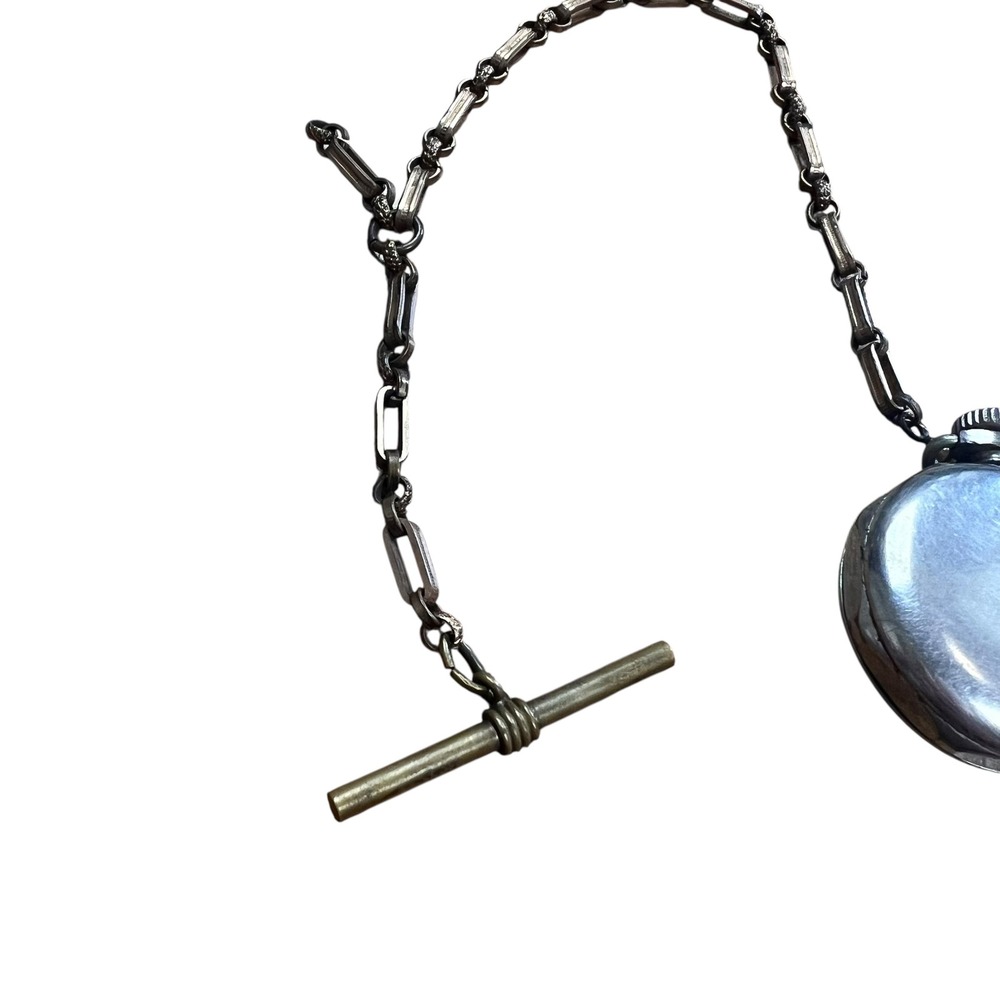 Vintage Tip Top Service Pocket Watch with T-Bar Fob Chain Silver Tone Antique - Picture 5 of 6